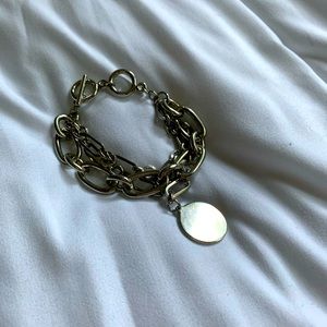 Silver Chunky Multi-strand Coin Pendant Bracelet